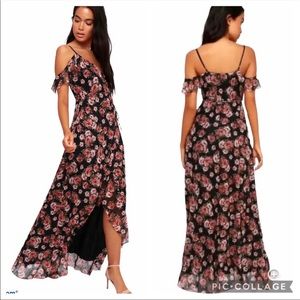 Lulu’s Adalynn Black Floral Wrap Maxi Dress